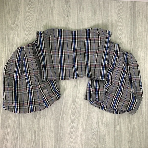 Zara Plaid Off-Shoulder Puff Sleeve Crop Top - Picture 4 of 8